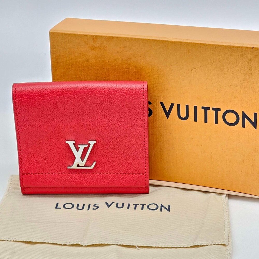 Authentic Louis Vuitton Lockme Wallet Red Leather | LV Compact Wallet
